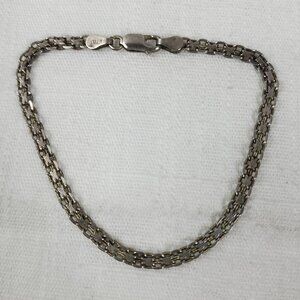 Beautiful Vintage Sterling Silver 925 Italy Marked Flat Box Chain Bracelet 8'